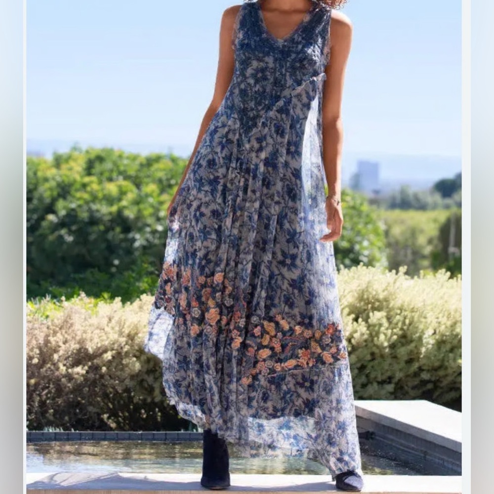 Johnny Was Navy and Floral Maxi Dress